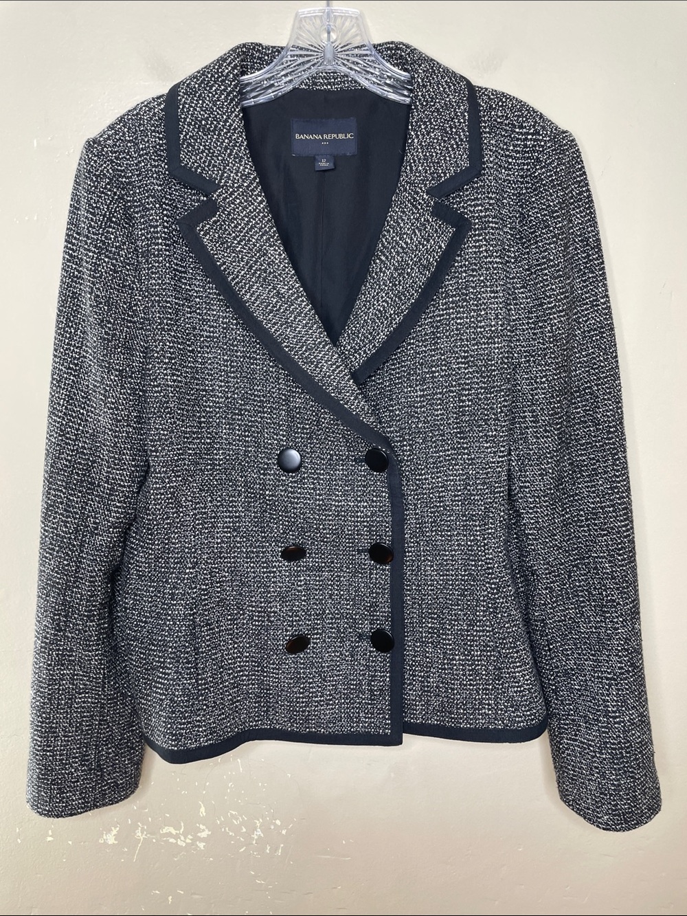 BANANA REPUBLIC Black & White Tweed Wool Blend Double Breasted Blazer 12